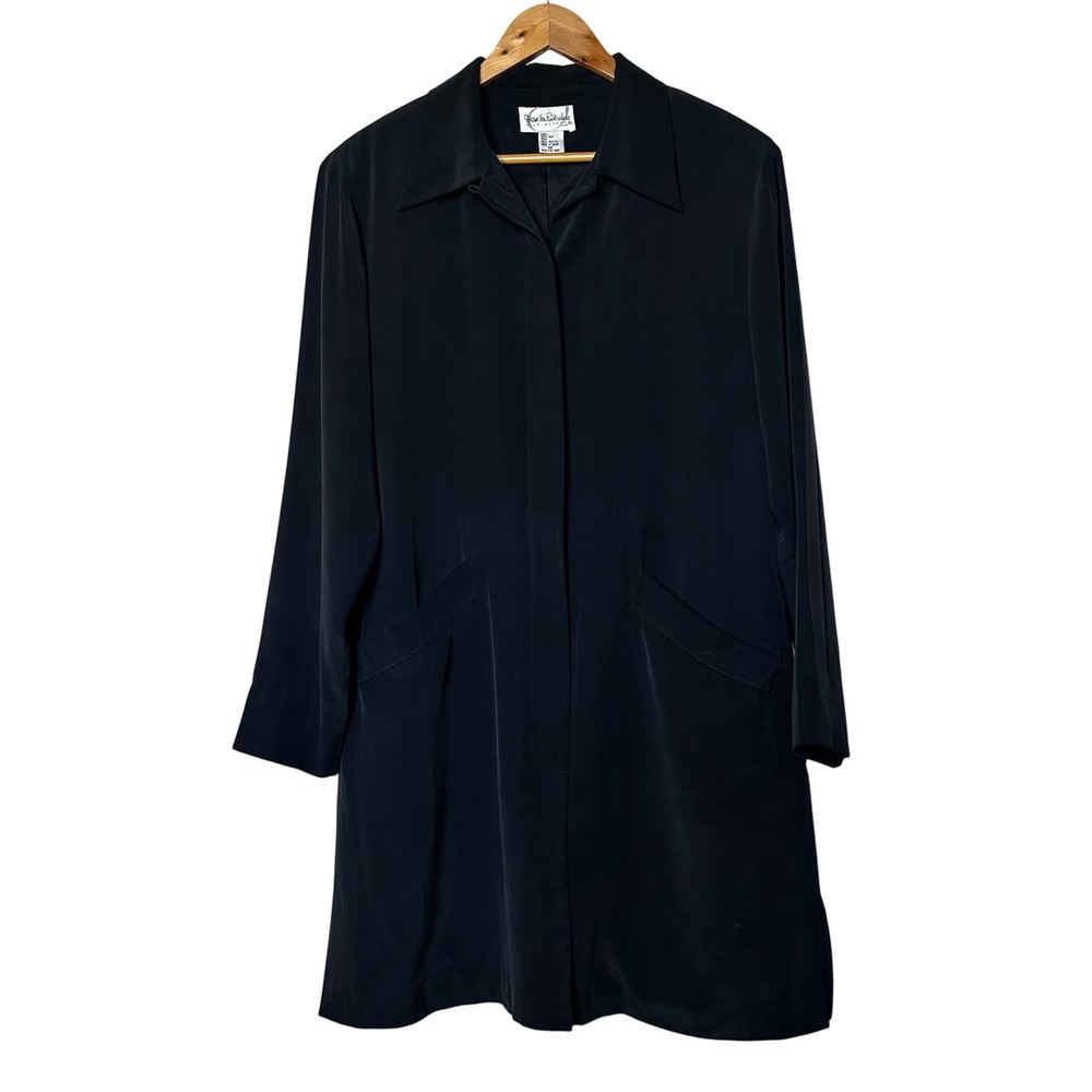Diane Von Furstenberg Silk Assets Black Silk Shirt‎ Dress Coat XS Navy Button Up